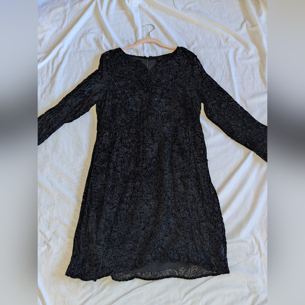 Garnet Hill Black Velvet Burnout Dress Size 14
